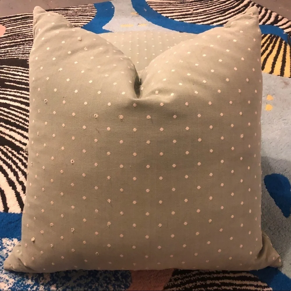 Pair of Sage Green Throw Pillows with Embroidered Dots